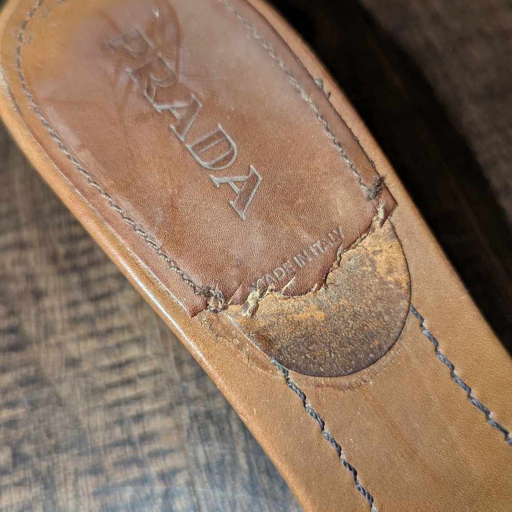 Prada Brown and Yellow Woven Sandals - Picture 9 of 9